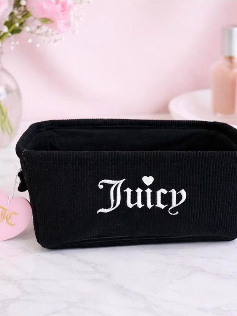 Juicy Couture Black Corduroy “Juicy” Embroidered Cosmetic Case
